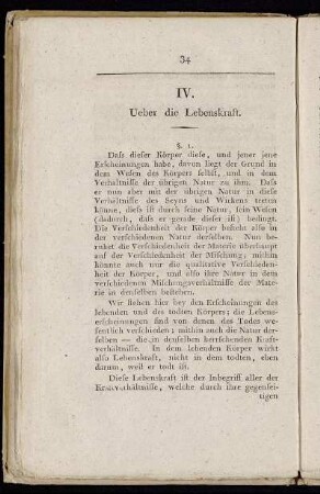 IV. Ueber die Lebenskraft.
