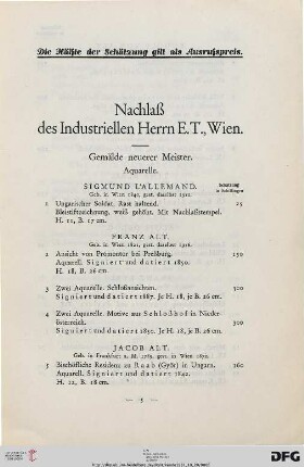 Gemälde neuerer Meister – Aquarelle (Nr. 1-63)