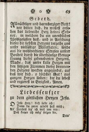 Liebesseufzer zu dem göttlichen Herzen Jesu