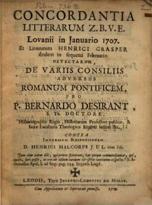 Concordantia litterarum Z. B. V. E. Lovanii in Januario 1707