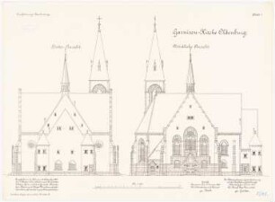 Garnisonskirche, Oldenburg: Aufriss Rückansicht, Nordansicht 1:100
