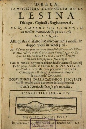 Della famosissima Compagnia della Lesina