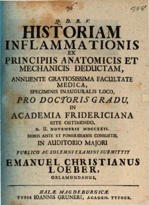 Historia inflammationis, ex principiis anatomicis et mechanicis deducta
