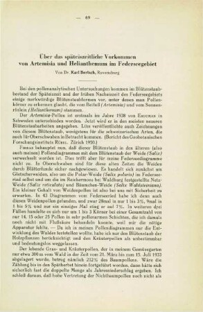 Über das späteiszeitliche Vorkommen von Artemisia und Helianthemum im Federseegebiet