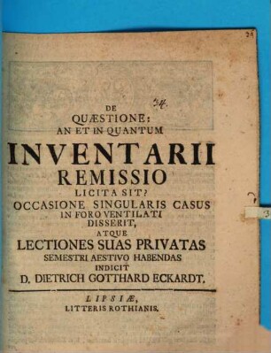 De quaestione: An et in quantum inventarii remissio licita sit?