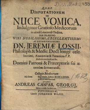 Disputationem De Nuce Vomica