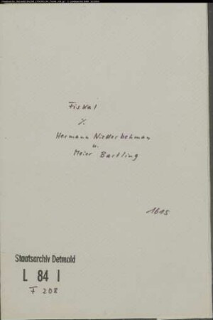 Fiskal gegen Hermann Niederbekman (Niederbegemann?) und Meier Bartling