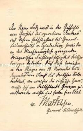 Handschriftliche Widmung von General-Feldmarschall von Mackensen