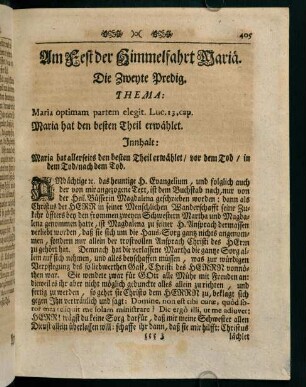 405-414, Am Fest der Himmelfahrt Maria. Die Zweyte Predig