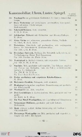 Kunstmobiliar, Uhren, Luster, Spiegel (Nr. 516-569)