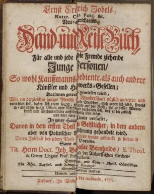 1: Neu-angerichtetes Hand- und Reise-Buch
