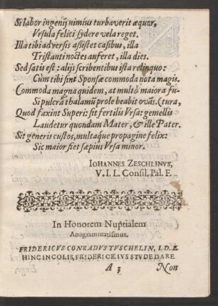 In Honorem Nuptialem Anagrammatismus.