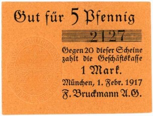 Geldschein / Notgeld, 5 Pfennig, 1.2.1917