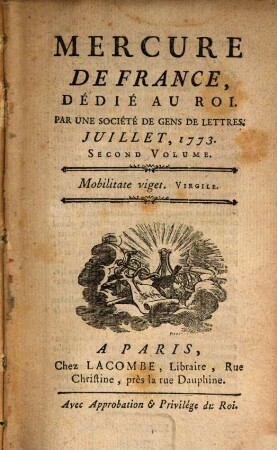 Mercure de France. 1773, 7, Vol. 2