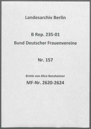 Briefe von Alice Bensheimer