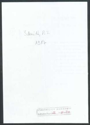 Schmidt, Paul Ferd[inand], z. Zt. im Feld, Schriftwechsel mit Wichert