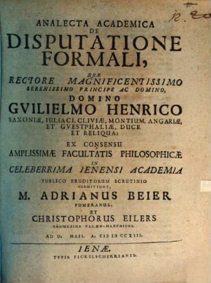 Analecta acad. de disputatione formali