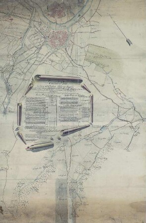 General-Plan derer sämtlichen Röhren Lagen, .... Residenz Stadt Dresden, ca 1:5 200, Handzeichnung, 1756 : General-Plan derer sämtlichen Röhren-Lagen, welche sowohl von denen Hoch-Mittel als Nieder-Plauischen Fängen an, bis in die Vorstädte und sodann weiter über die Canäle des Stadt-Grabens in die Residenz-Stadt Dresden und darinnen befindlichen Wasser-Häusern, im Jahre 1755 sind befindlich gewesen. - [Ca. 1:5 200] [Dresden] , [1756]. - 1 Kt. auf 4 Bl. : color. Handzeichn. ; Gesamtgr. 111 x 169 cm Maßstab in Dresdner Ellen. - Mit Erläuterungen zum Wasserversorgungsnetz. -