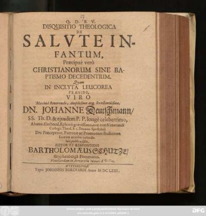 Disquisitio Theologica De Salute Infantum, Praecipue vero Christianorum Sine Baptismo Decedentium