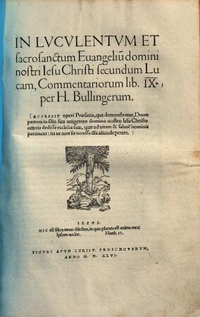 In luculentum et sacrosanctum evangelium domini nostri Iesu Christi secundum Lucam, commentariorum lib. IX. ... : Accessit operi praefatio, qua demonstratur, deum patrem in filio suo unigenito domino nostro Iesu Christo omnia dedisse ecclesiae suae, quae ad vitam & salutem hominis pertinent ...