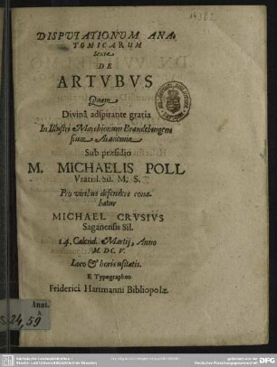 Disputationum anatomicarum VI: De artubus