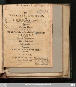 De Testamento Destituto, et Eius Iure Novissimo Brevis Tractatio