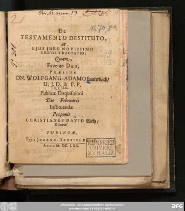 De Testamento Destituto, et Eius Iure Novissimo Brevis Tractatio