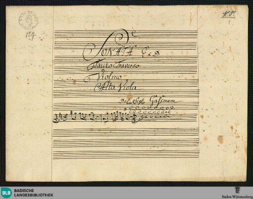 Sonatas - Mus. Hs. 159 : fl, vl, vla; D; HilG 384 GroT 3339-D