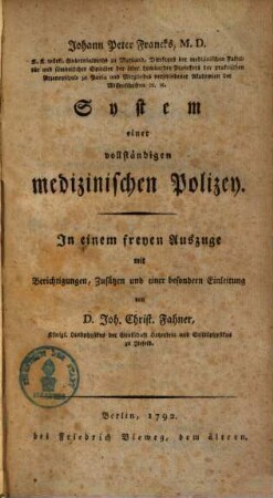 System einer vollständigen medizinischen Polizey