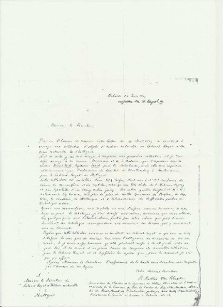 Brief Pieter Bleeker an die Königliche Naturaliensammlung