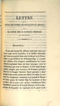Lettre à M. Abel-Remusat, sur la nature des formes grammaticales en général et sur le génie de la langue chinoise en particulier