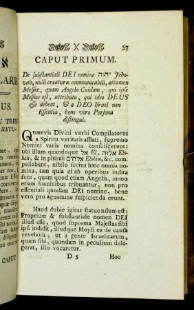 Caput primum. De substantiali Dei nomine...Jehovah,[...]