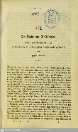 Die Freiberger Geschlechter : Eine historische Skizze bei Erlangung der philosophischen Doktorwürde geschrieben