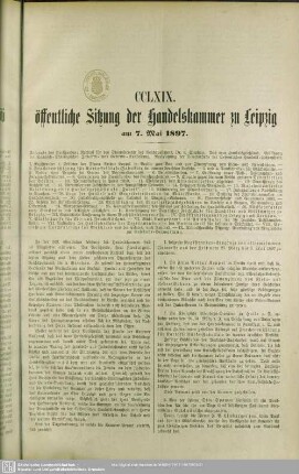CCLXIX. öffentliche Sitzung der Handelskammer zu Leipzig am 7. Mai 1897