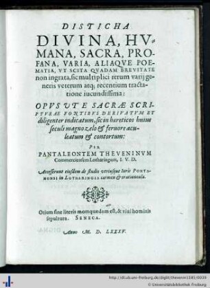 Disticha Divina, Humana, Sacra, Profana, Varia Aliaque Poematia…