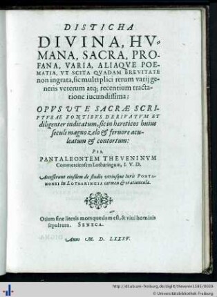 Disticha Divina, Humana, Sacra, Profana, Varia Aliaque Poematia…