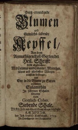 7: Hertz-erquickende Blumen und Gemüths-labende Aepffel. Siebende Schale