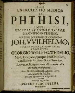 Exercitatio Medica De Phthisi