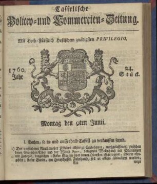 24. Stueck, Montag den 9ten Junii 1760