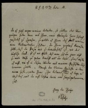 Brief von Ernst Schulze an Karl Gottfried Theodor Winckler (Theodor Hell), Ohne Ort, 18.2.1816