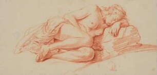 Schlafende, nackte Frau, zusammengekauert