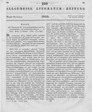 Die Theorie des Dr. List vom Fabrikstaate und ihre geschichtlichen und statistischen Stützen. Berlin: Duncker 1844