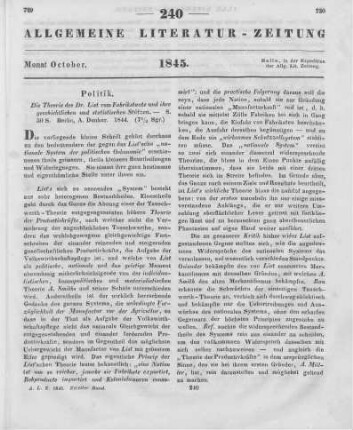 Die Theorie des Dr. List vom Fabrikstaate und ihre geschichtlichen und statistischen Stützen. Berlin: Duncker 1844
