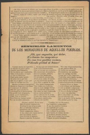 Sensibles lamentos de los moradores de aquellos pueblos