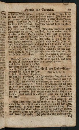 27-38, Epist. am Palm-Sonnt. - Evangelium am Sonntage nach Trinitatis.