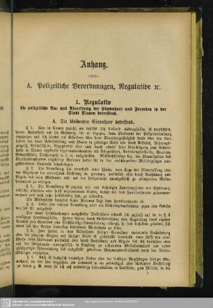 A. Polizeiliche Verordnungen, Regulative etc.