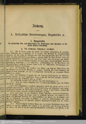 A. Polizeiliche Verordnungen, Regulative etc.