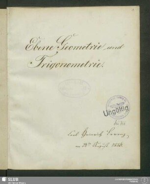 Ebene Geometrie und Trigonometrie - XVII 501 8.