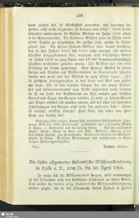 Die dritte allgemeine studentische Missionskonferenz in Halle a. S., vom 26 bis 30. April 1905