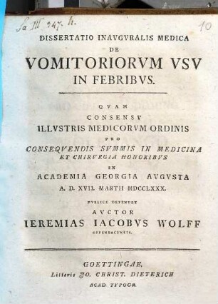 Dissertatio inauguralis medica de vomitoriorum usu in febribus